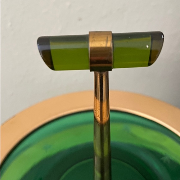 Vintage Paden City Emerald Glo two-tier glass tray  with brass & acrylic handle - Picture 3 of 5